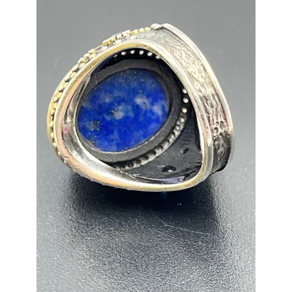 JAS Turkey Sterling Silver Lapis Lazuli, CZ, Blue Sapphire Two Tone Ring Sz 8 - Picture 6 of 13